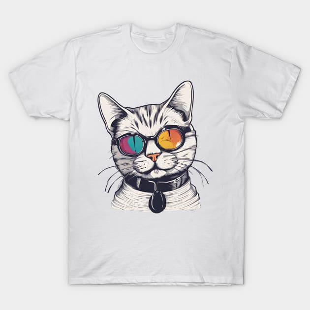Mr cool cat in a colored glasses T-Shirt by badrhijri